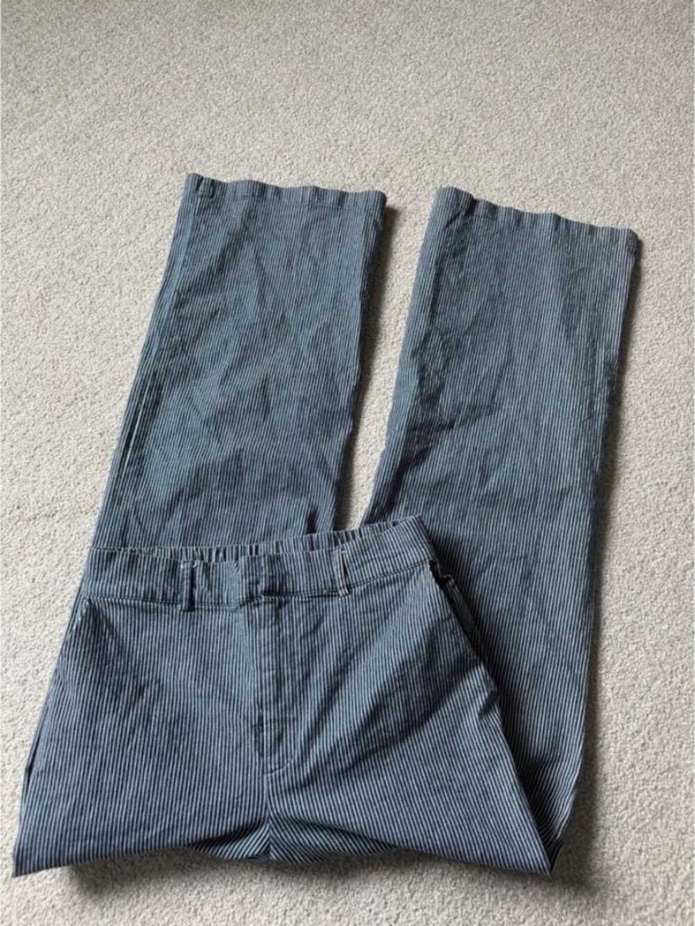 Rachel Zoe Coastal Cotton Pinstripe Trousers Size XS Navy Blue Wide Leg Stretch